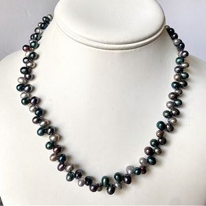 Honora Peacock Colored Alternating Pearl Strand 18" Sterling Silver Necklace